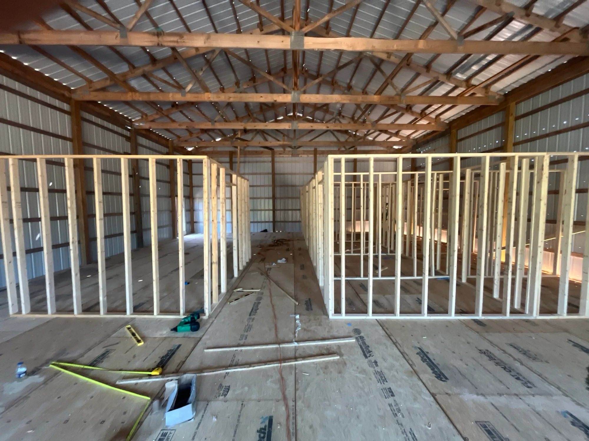 Fresh interior framing inside the new building